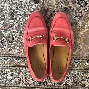 Gucci Red Leather Horsebit Loafers sz 38.5